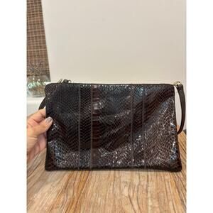 Vintage Palizzio Genuine Snakeskin Clutch Crossbody Bag Brown Convertible Strap